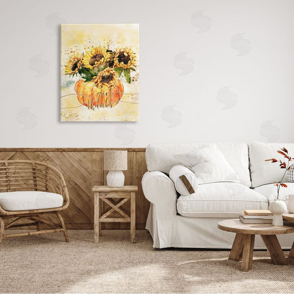 Stupell Industries Ziwei Li | Give Thanks Phrase Orange Pumpkin Sunflower Floral Burst Wall Art