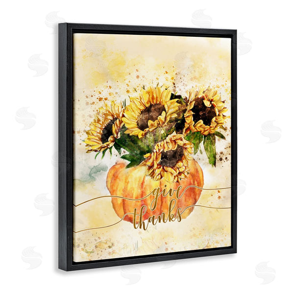 Stupell Industries Ziwei Li | Give Thanks Phrase Orange Pumpkin Sunflower Floral Burst Wall Art