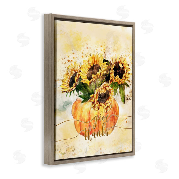 Stupell Industries Ziwei Li | Give Thanks Phrase Orange Pumpkin Sunflower Floral Burst Wall Art