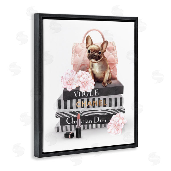 Stupell Industries Ziwei Li | Glam Bookstack Quilted Pink Purse French Bulldog Wall Art