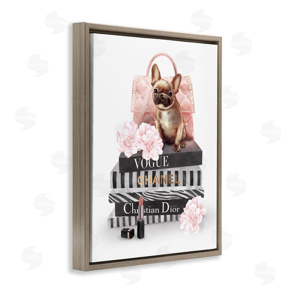 Stupell Industries Ziwei Li | Glam Bookstack Quilted Pink Purse French Bulldog Wall Art