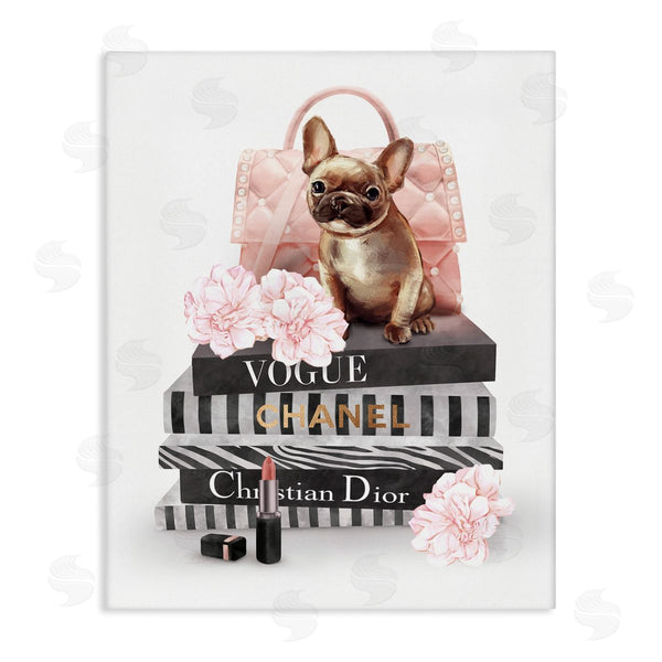 stupell industries Ziwei Li | Glam Bookstack Quilted Pink Purse French Bulldog Wall Art