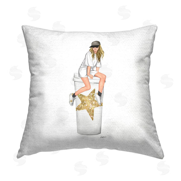 Stupell Industries Ziwei Li | Glam Coffee Cup Fashion Girl Printed Throw Pillow