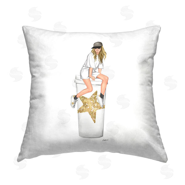 stupell industries Ziwei Li | Glam Coffee Cup Fashion Girl Printed Throw Pillow