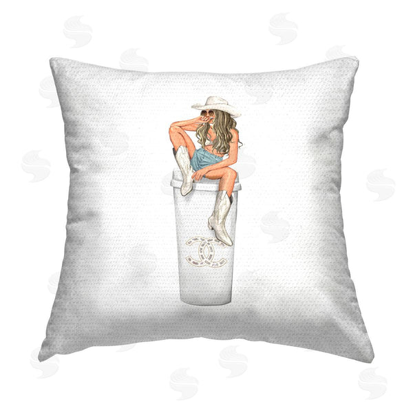 Stupell Industries Ziwei Li | Glam Cowgirl Coffee Cup Fashion Printed Throw Pillow