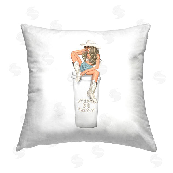 stupell industries Ziwei Li | Glam Cowgirl Coffee Cup Fashion Printed Throw Pillow