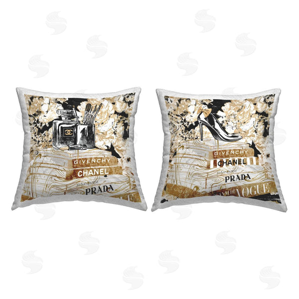 Stupell Industries Ziwei Li | Glam Fashion Book Stacks Perfume Heel Printed Throw Pillow Set