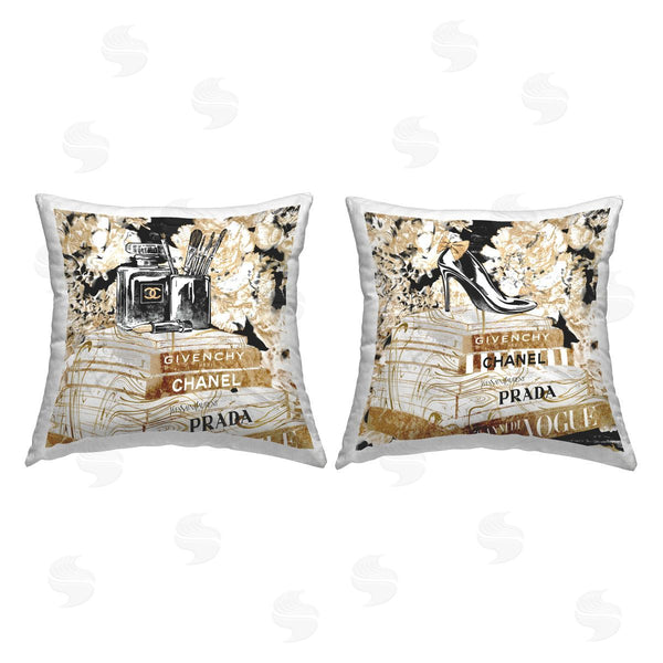 stupell industries Ziwei Li | Glam Fashion Book Stacks Perfume Heel Printed Throw Pillow Set
