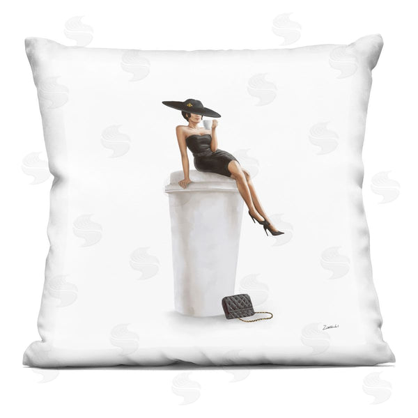 stupell industries Ziwei Li | Glam Fashion Woman Sipping Coffee Chic Dress Printed Throw Pillow