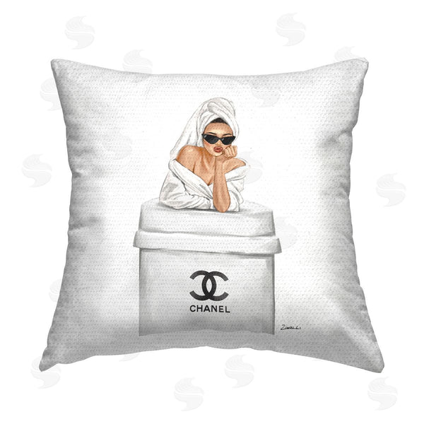 Stupell Industries Ziwei Li | Glam Girl Leaning Coffee Cup Printed Throw Pillow