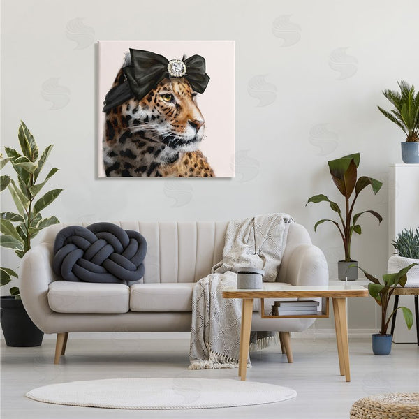Stupell Industries Ziwei Li | Glam Leopard Fancy Hair Bow Safari Animal Fashion Wall Art