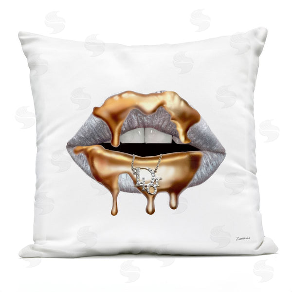 Stupell Industries Ziwei Li | Glam Silver Lip Portrait Fashion With Gold Drip Printed Throw Pillow