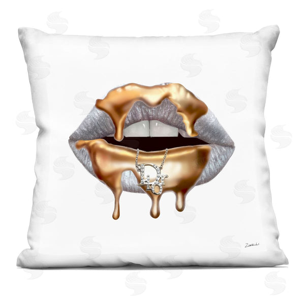 stupell industries Ziwei Li | Glam Silver Lip Portrait Fashion With Gold Drip Printed Throw Pillow