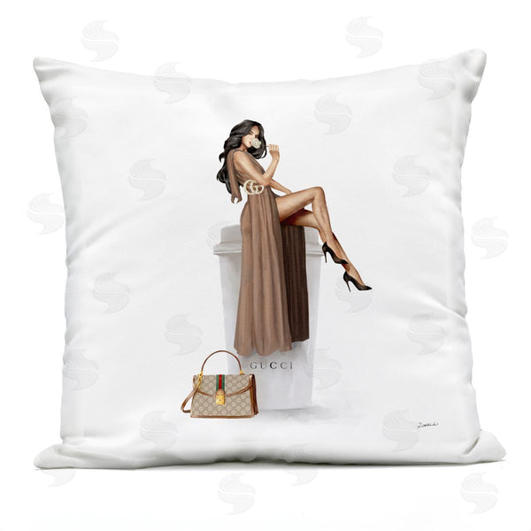 Stupell Industries Ziwei Li | Glam Woman Trendy Upscale Coffee Cup Printed Throw Pillow