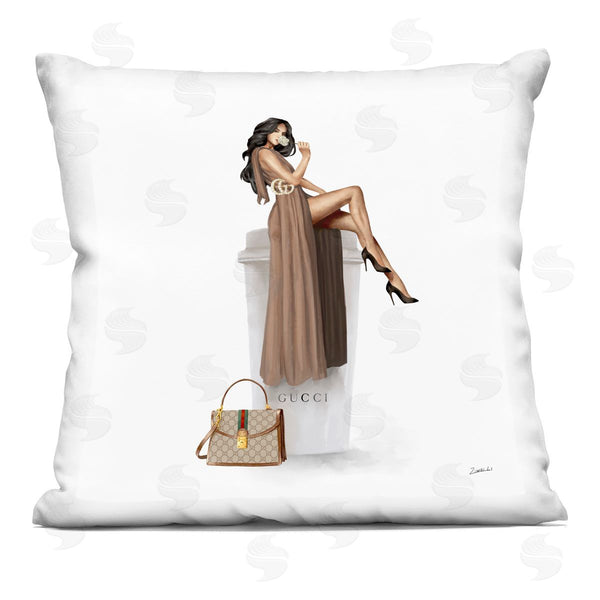 stupell industries Ziwei Li | Glam Woman Trendy Upscale Coffee Cup Printed Throw Pillow