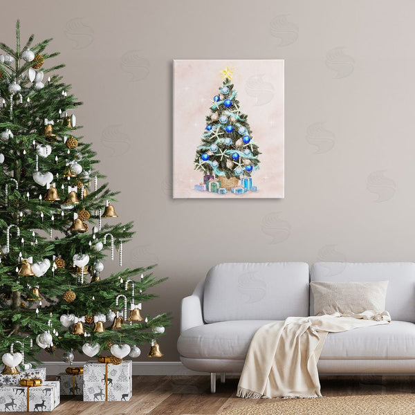Stupell Industries Ziwei Li | Glimmering Blue Christmas Tree Ornaments & Presents Wall Art