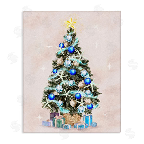 stupell industries Ziwei Li | Glimmering Blue Christmas Tree Ornaments & Presents Wall Art