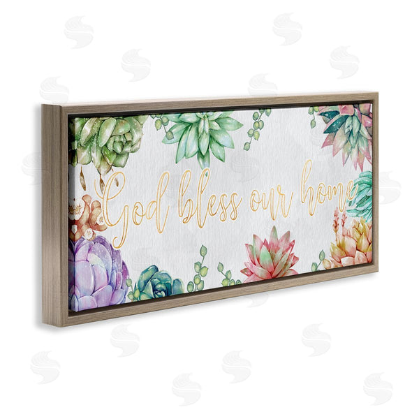 Stupell Industries Ziwei Li | God Bless Our Home Expression Purple Pink Succulents