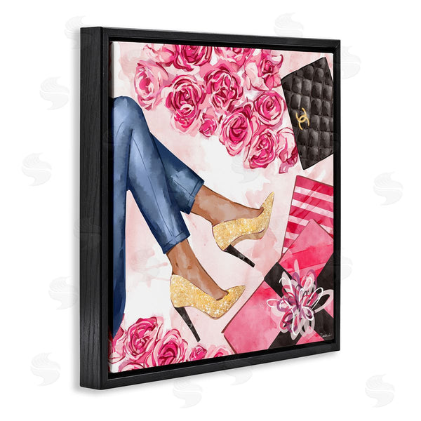 Stupell Industries Ziwei Li | Golden Sparkle Heels Wrapped Presents Pink Florals