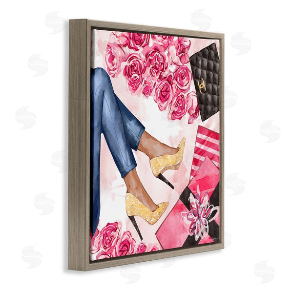 Stupell Industries Ziwei Li | Golden Sparkle Heels Wrapped Presents Pink Florals