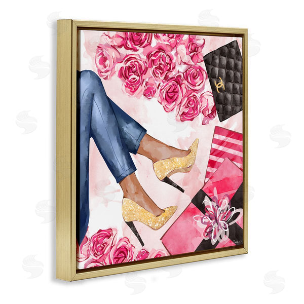 Stupell Industries Ziwei Li | Golden Sparkle Heels Wrapped Presents Pink Florals