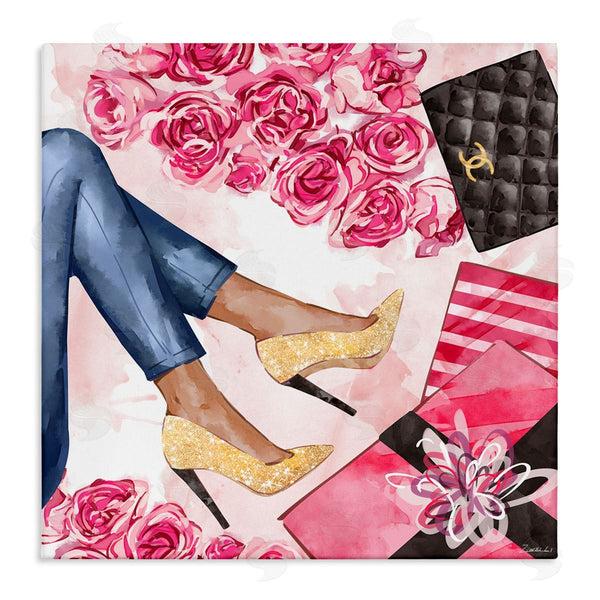 stupell industries Ziwei Li | Golden Sparkle Heels Wrapped Presents Pink Florals