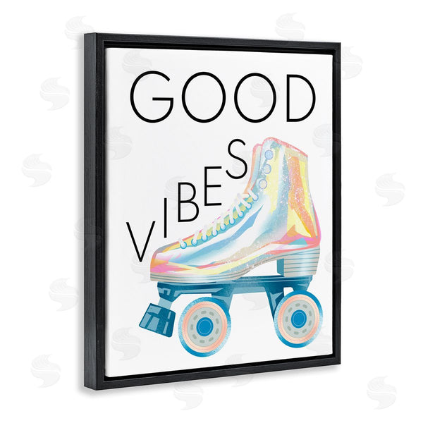 Stupell Industries Ziwei Li | Good Vibes Motivational Phrase Vintage Pop Roller Skates Wall Art