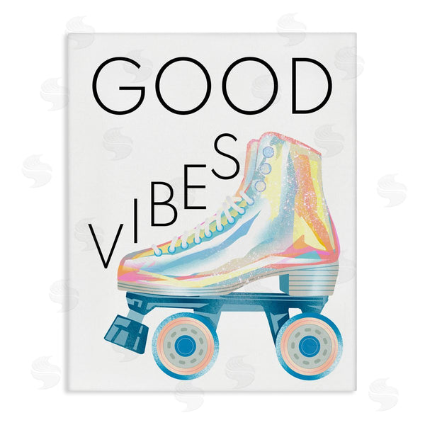 stupell industries Ziwei Li | Good Vibes Motivational Phrase Vintage Pop Roller Skates Wall Art