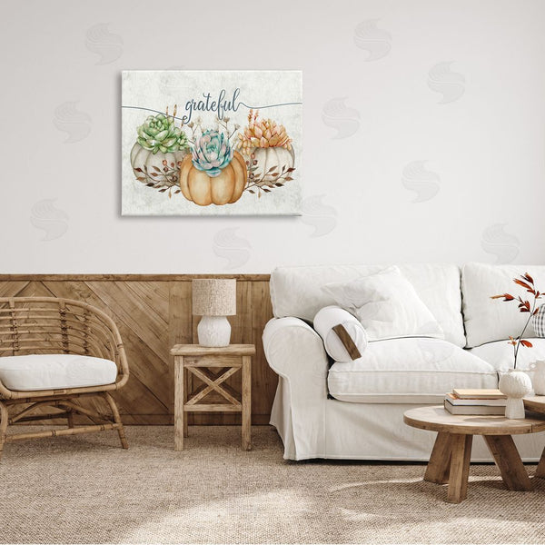 Stupell Industries Ziwei Li | Grateful Sentiment Boho Succulent Pumpkins Autumn Leaves Wall Art