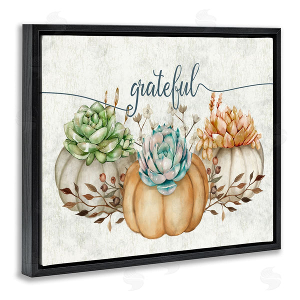 Stupell Industries Ziwei Li | Grateful Sentiment Boho Succulent Pumpkins Autumn Leaves Wall Art