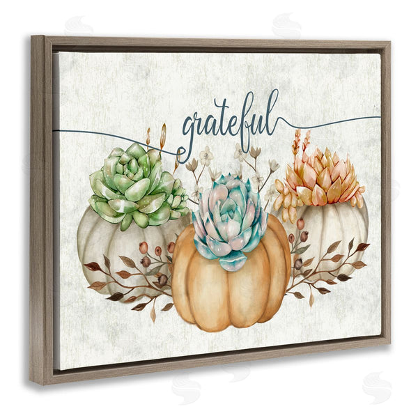 Stupell Industries Ziwei Li | Grateful Sentiment Boho Succulent Pumpkins Autumn Leaves Wall Art