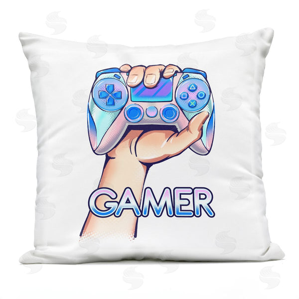 Stupell Industries Ziwei Li | Hand Holding Radiant Video Game Controller Printed Throw Pillow