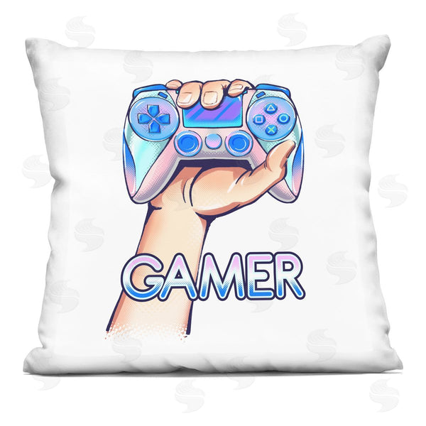 stupell industries Ziwei Li | Hand Holding Radiant Video Game Controller Printed Throw Pillow