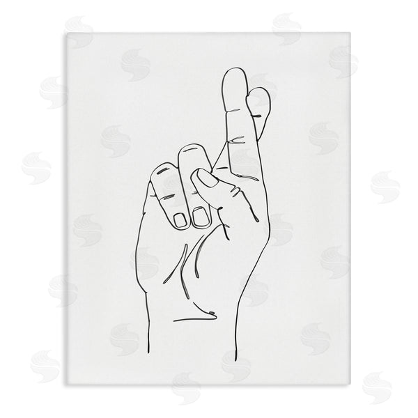 stupell industries Ziwei Li | Hand with Fingers Crossed Minimal Line Drawing Wall Art