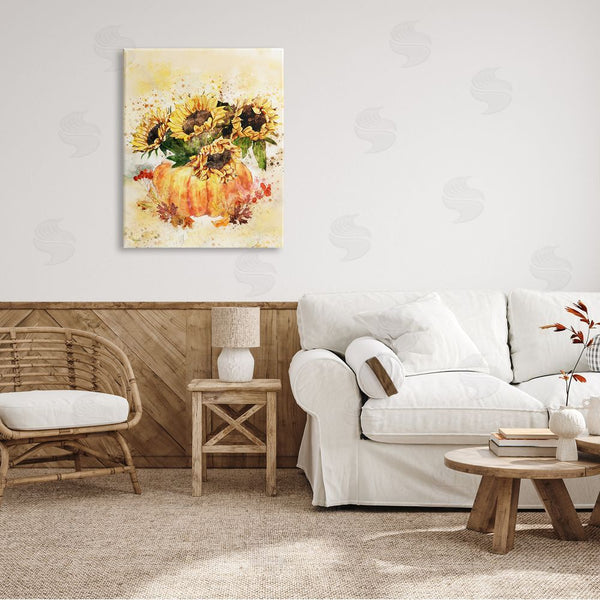 Stupell Industries Ziwei Li | Harvest Pumpkin Sunflowers Red Orange Fall Leaves Wall Art