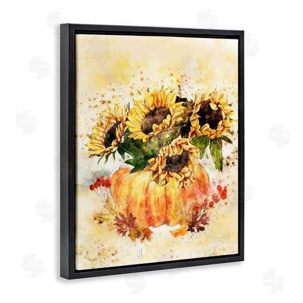 Stupell Industries Ziwei Li | Harvest Pumpkin Sunflowers Red Orange Fall Leaves Wall Art