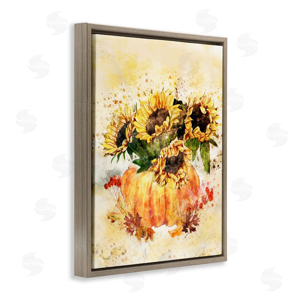 Stupell Industries Ziwei Li | Harvest Pumpkin Sunflowers Red Orange Fall Leaves Wall Art