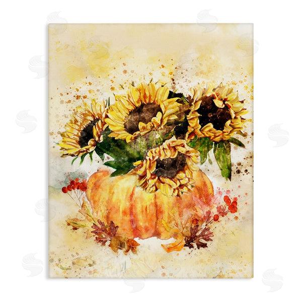 stupell industries Ziwei Li | Harvest Pumpkin Sunflowers Red Orange Fall Leaves Wall Art