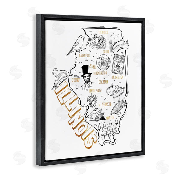 Stupell Industries Ziwei Li | Illinois State Landmark Map Glam Detail Text Wall Art