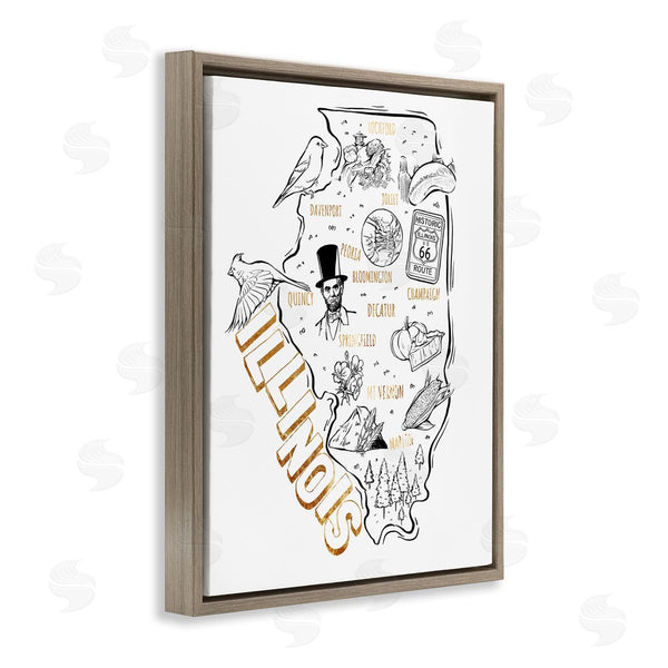 Stupell Industries Ziwei Li | Illinois State Landmark Map Glam Detail Text Wall Art