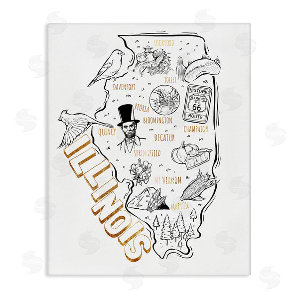 stupell industries Ziwei Li | Illinois State Landmark Map Glam Detail Text Wall Art