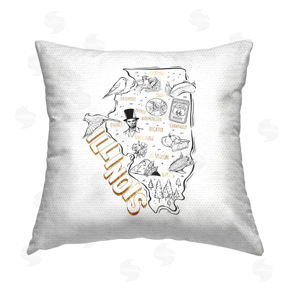 Stupell Industries Ziwei Li | Illinois USA State Landmarks Map Printed Throw Pillow