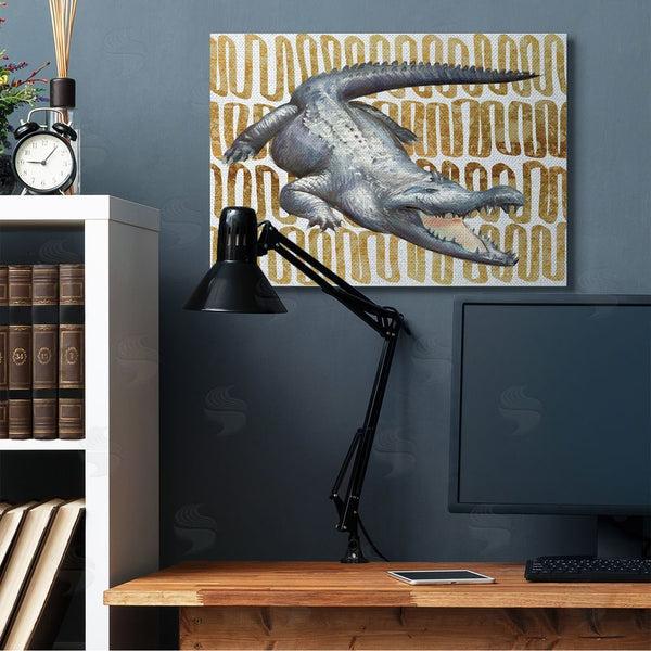 Stupell Industries Ziwei Li | Intimidating Alligator Over Abstract Brown Yellow Pattern Wall Art