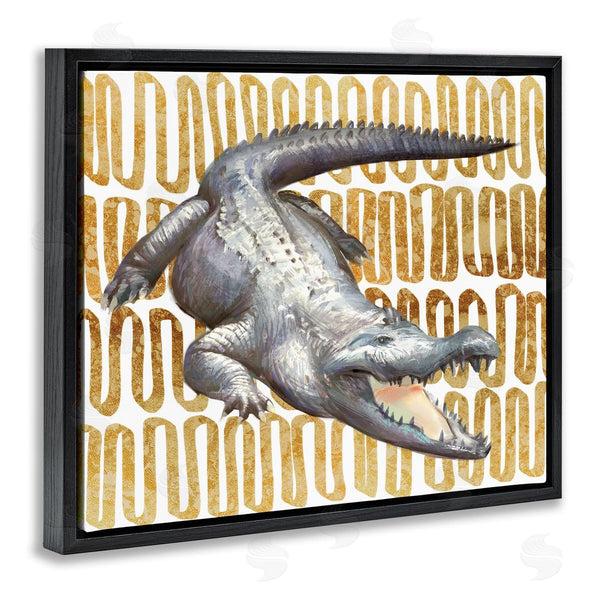 Stupell Industries Ziwei Li | Intimidating Alligator Over Abstract Brown Yellow Pattern Wall Art