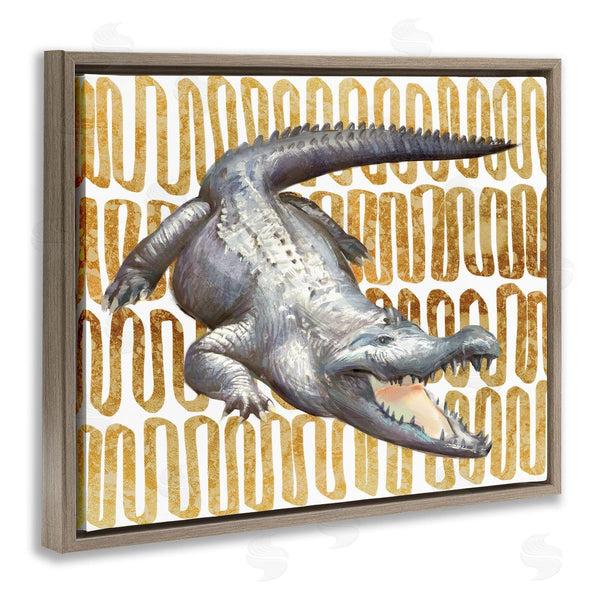 Stupell Industries Ziwei Li | Intimidating Alligator Over Abstract Brown Yellow Pattern Wall Art