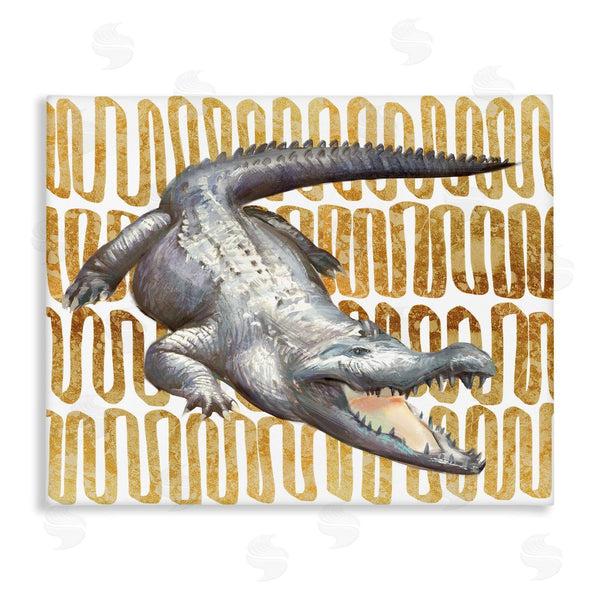 stupell industries Ziwei Li | Intimidating Alligator Over Abstract Brown Yellow Pattern Wall Art