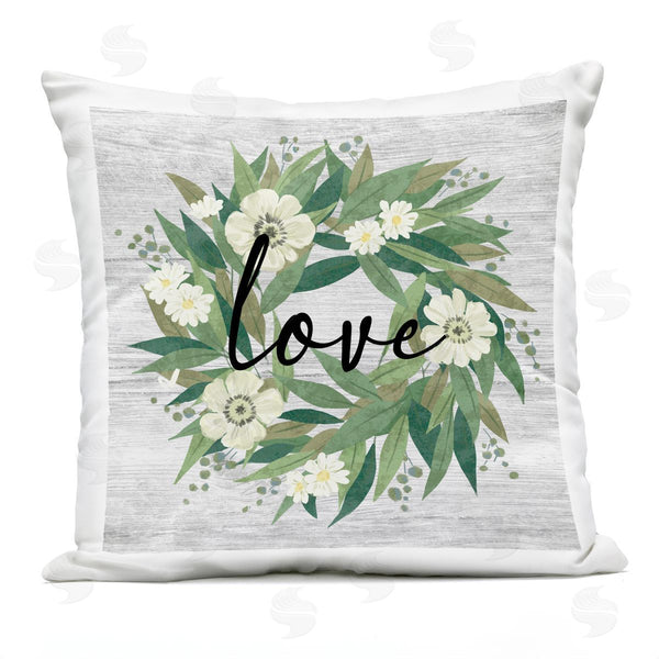 Stupell Industries Ziwei Li | Love Calligraphy Daisy Flower Wreath Printed Throw Pillow