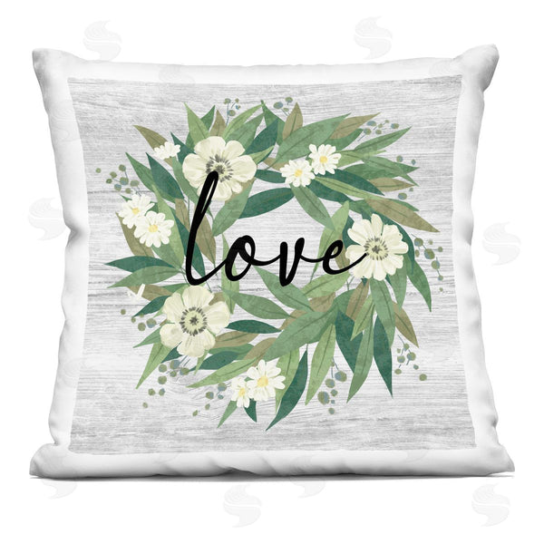 stupell industries Ziwei Li | Love Calligraphy Daisy Flower Wreath Printed Throw Pillow