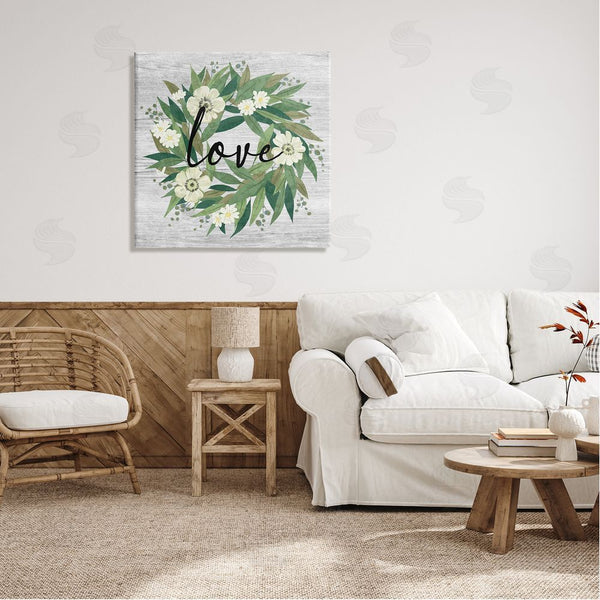 Stupell Industries Ziwei Li | Love Typography White Blossom Wreath Country Botanicals Wall Art