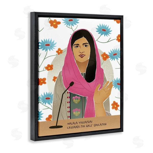 Stupell Industries Ziwei Li | Malala Speech Over Blue Orange Florals Female Icon